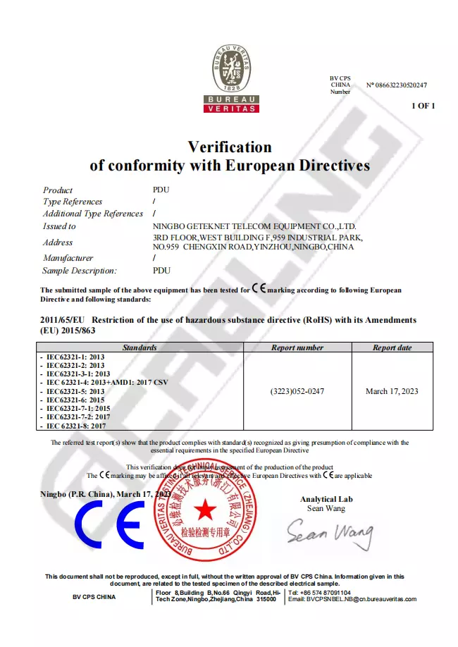 PDU Certificate-CE PDU Certificate-CE