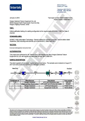 Cat6 Channel Certificate