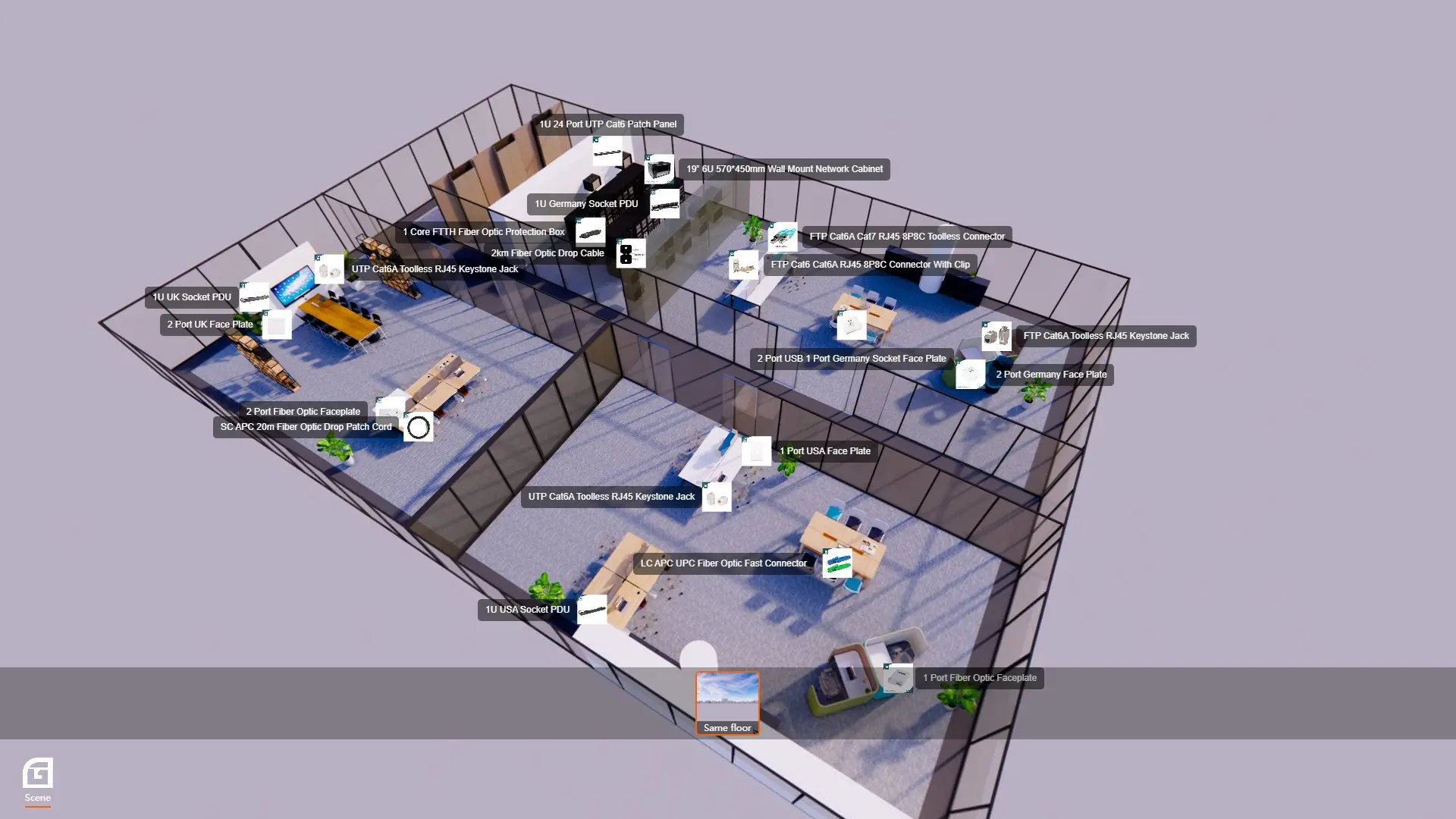 Gcabling in floor