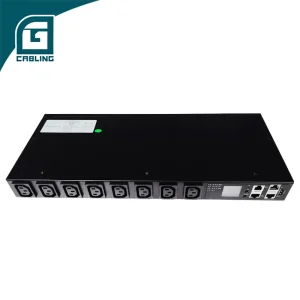 Intelligent server rack PDU 1U design with 8 C13 power outlets and single RJ45 input