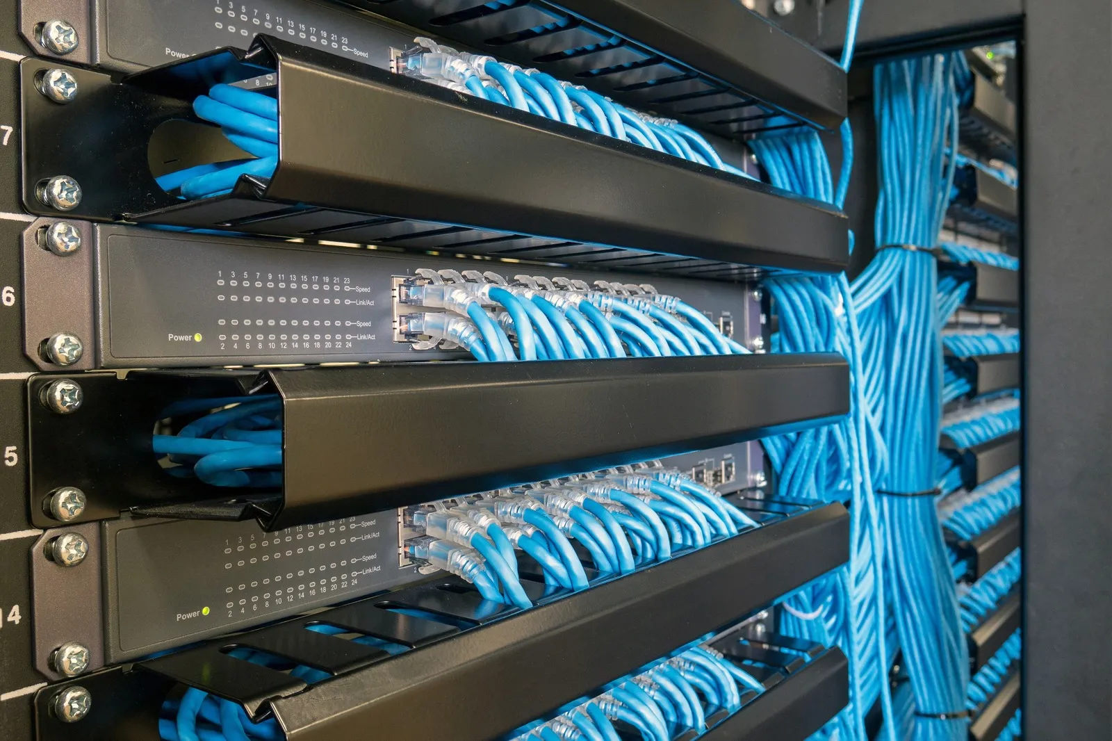 Well-organized network closet cabling