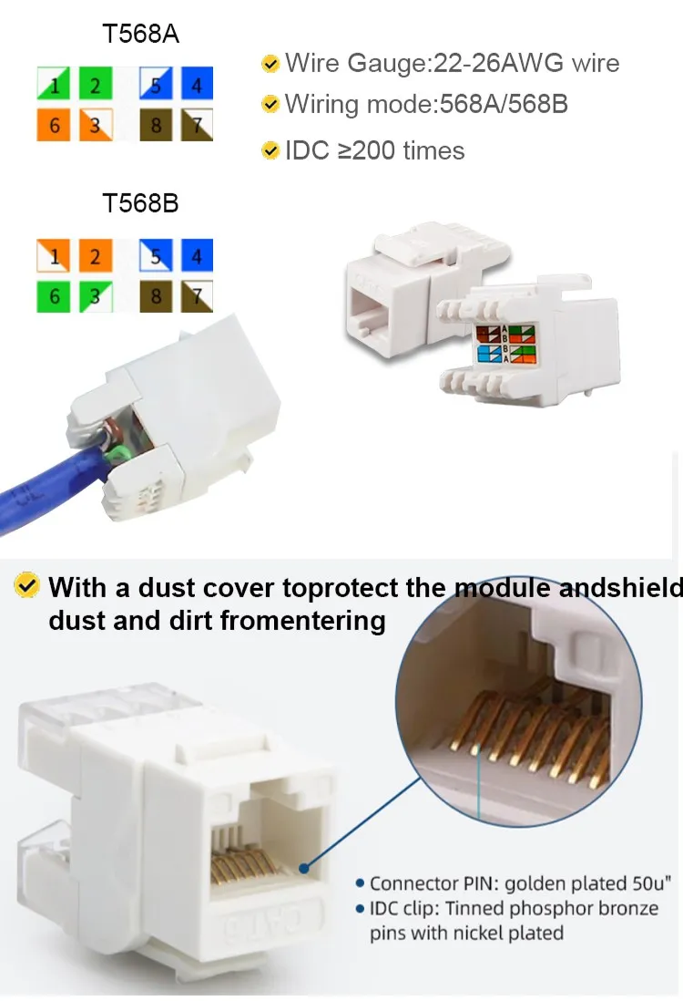 White LED Light CAT6 CAT6A Keystone Jack