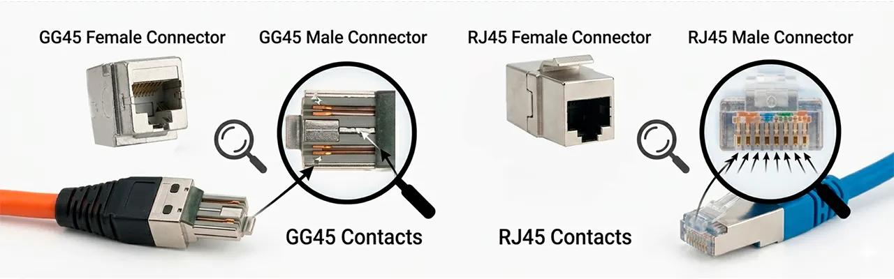 GG45 vs RJ45 connector GG45 vs RJ45 connector
