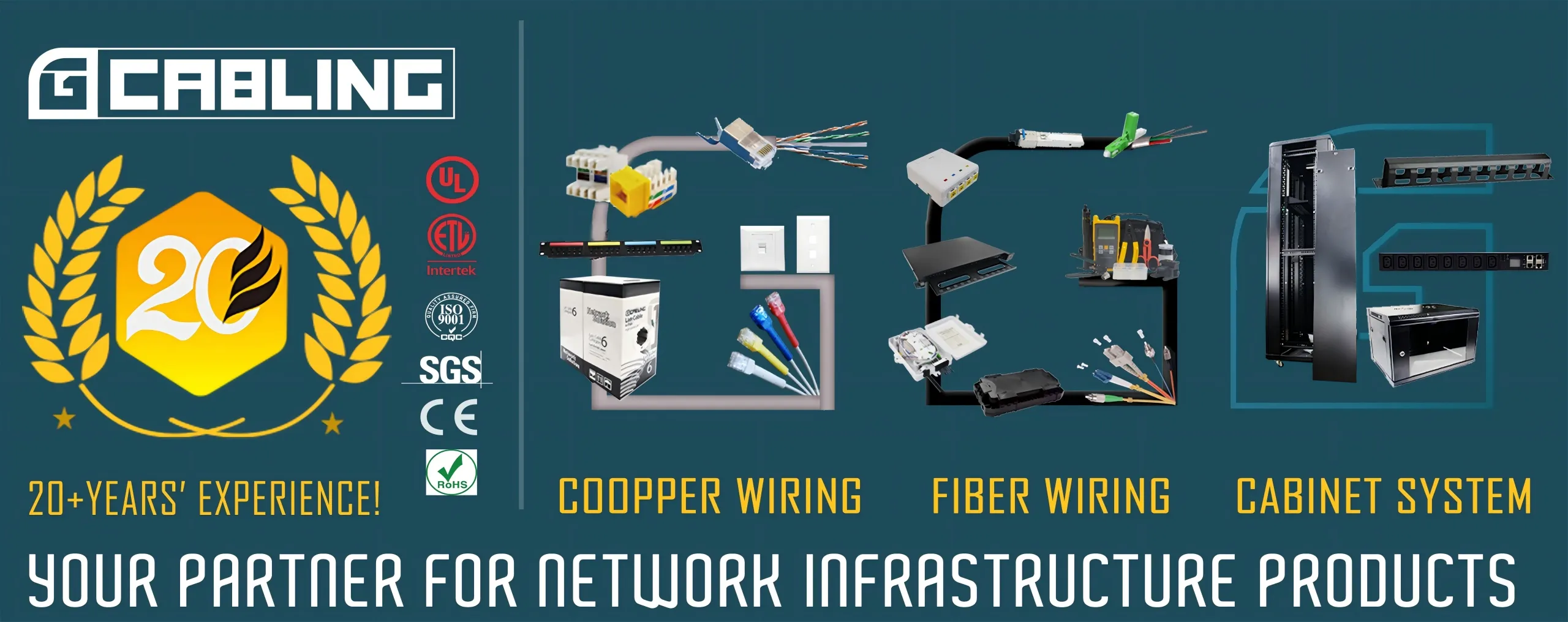 Gcabling fiber optic & copper network & server rack
